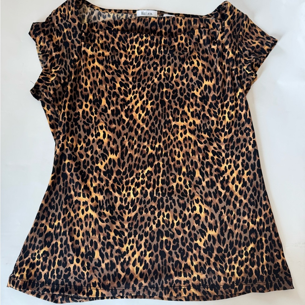 liz & co. Leopard Print Blouse - Black and Brown